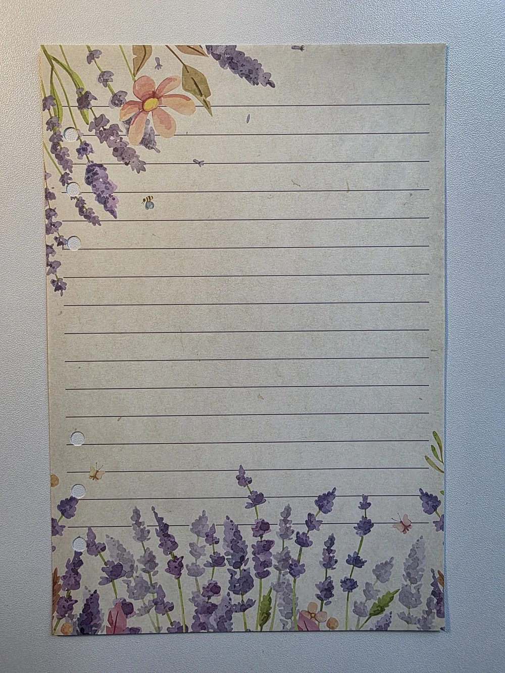 A5 Lavender Floral Lined Note Paper Set - Purple